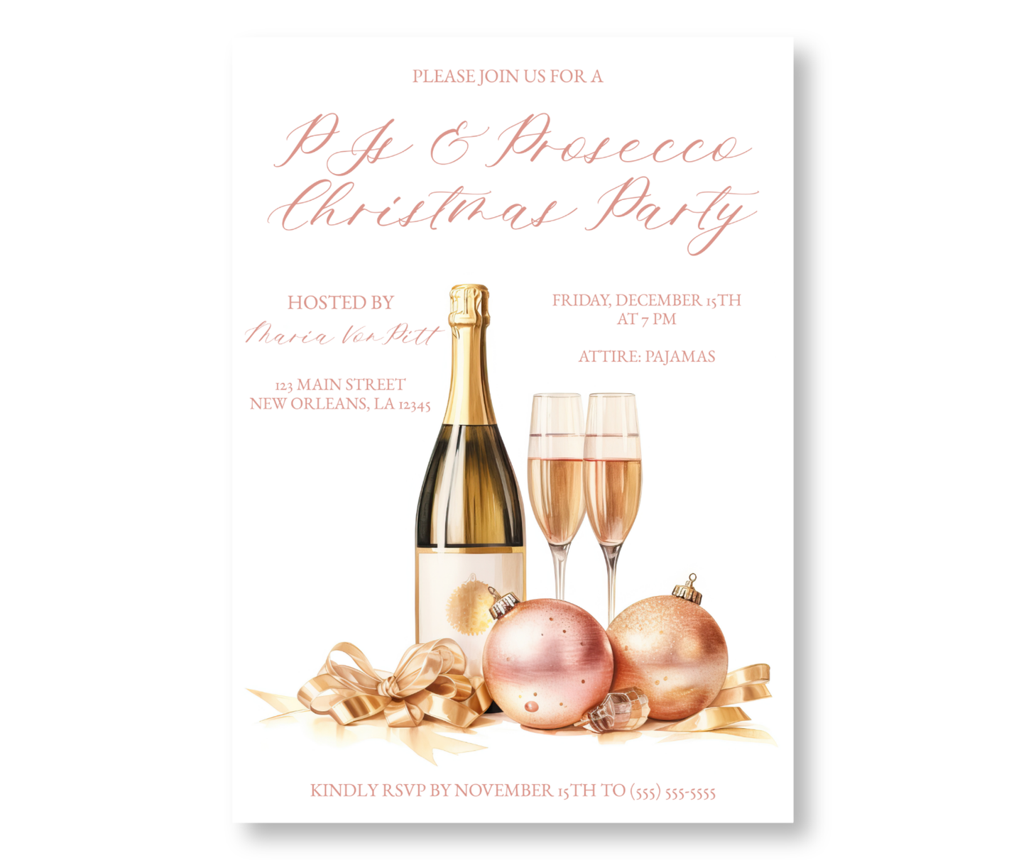Pajamas & Prosecco Christmas Party Digital Invitation