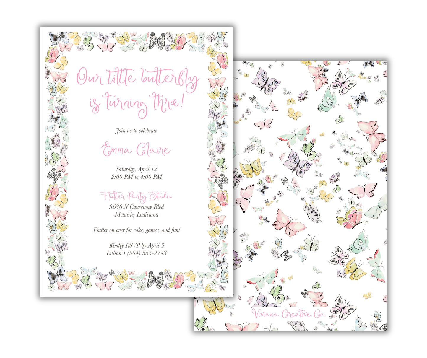 Butterfly Kisses Birthday Invitation